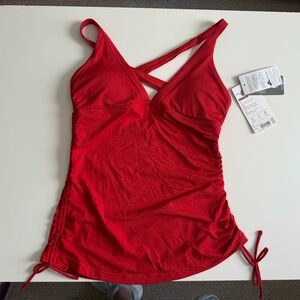 NWT Athleta Side Scrunch Swim Tank  Solid Red  Size Small